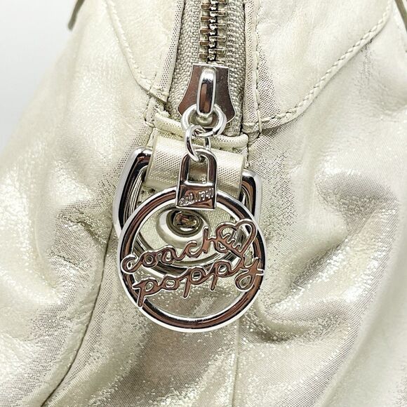 COACH Poppy Metallic Tote Shoulder Handbag Champagne Gold Tetro Designer - Picture 14 of 14
